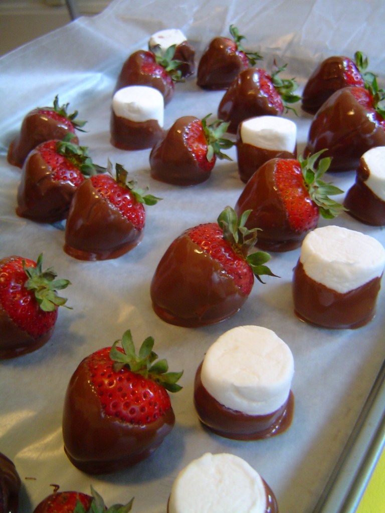 chocolate covered strawberries and marshmallows