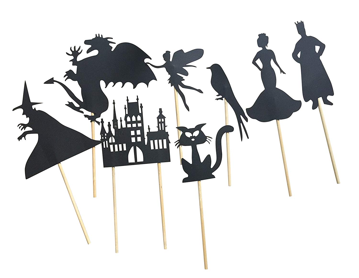paper shadow puppets on sticks