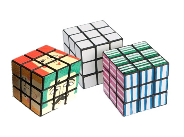 decorated Rubik's cubes