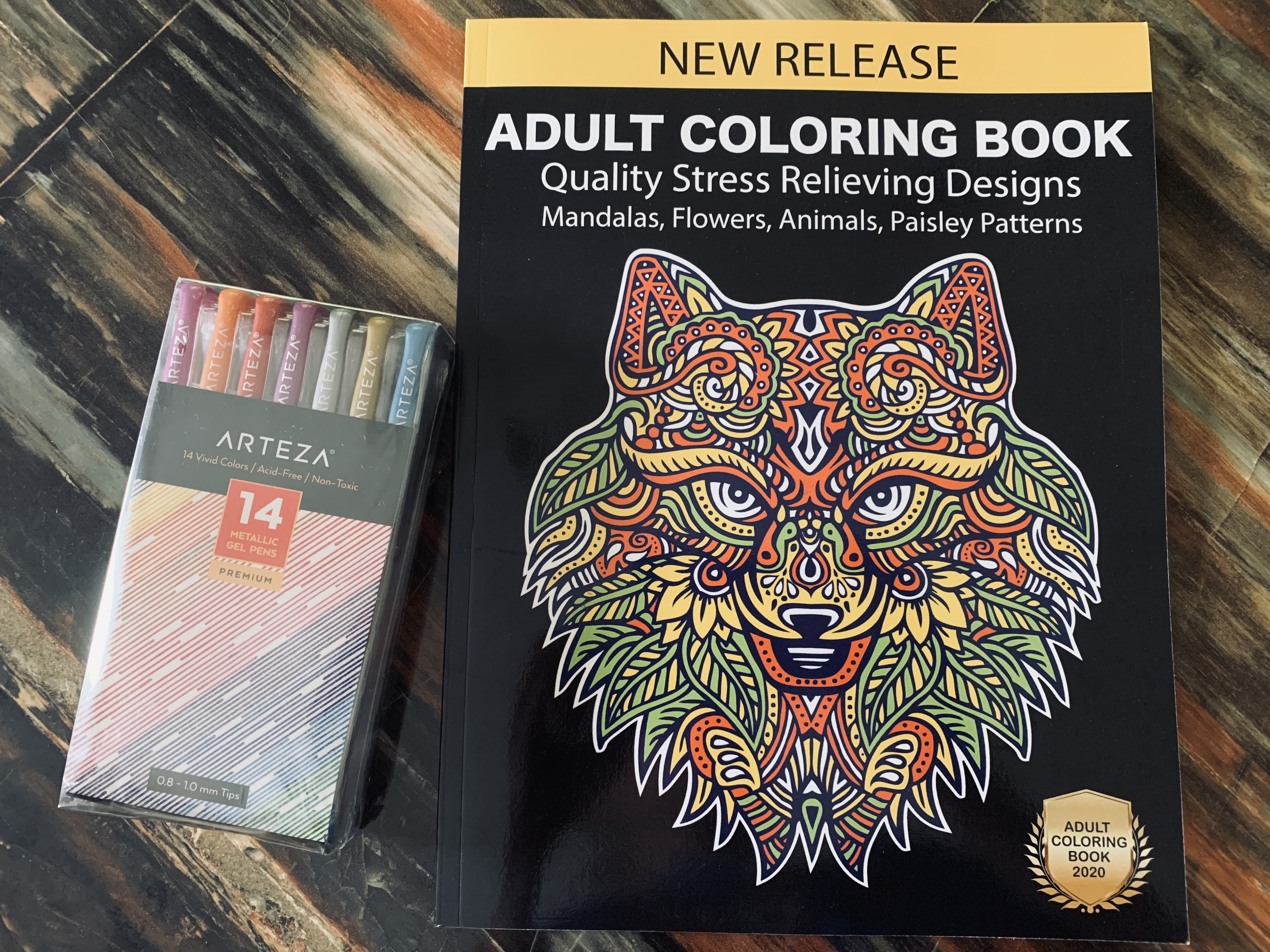 Adult Coloring Book and Gel Pen Set