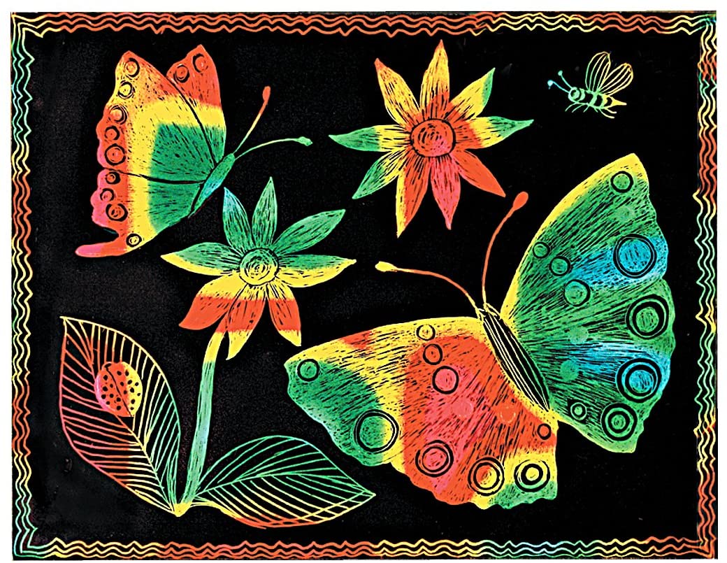 colorful scratch art - butterflies and flowers