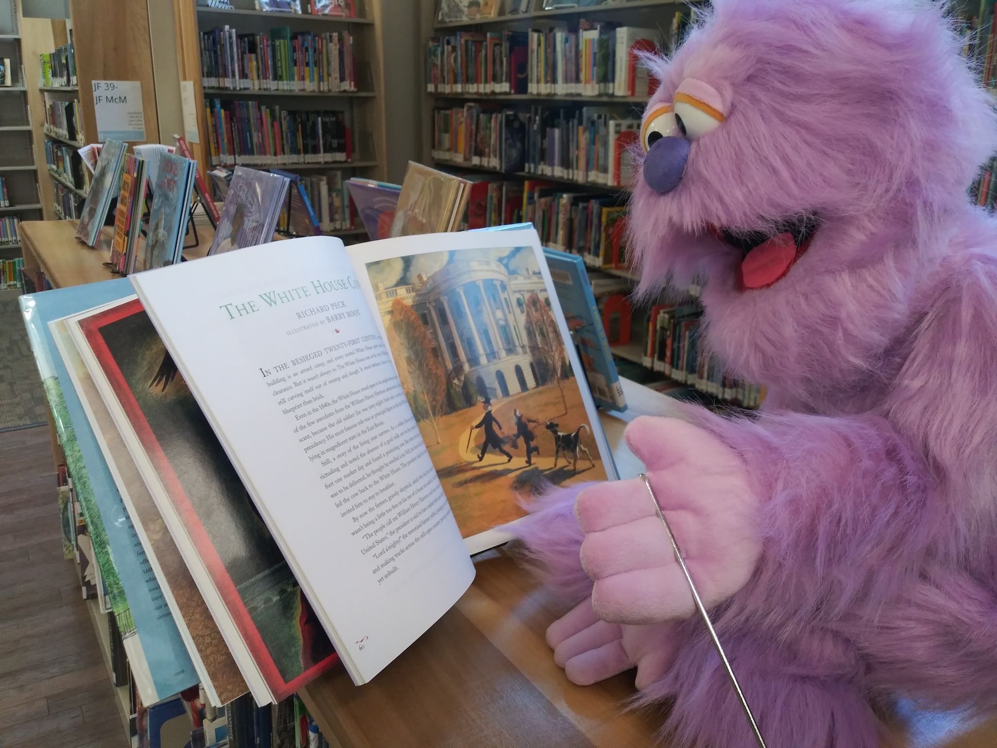 Marvin the story monster reading a book