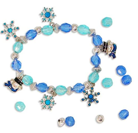 blue and silver beaded snowman charm bracelet