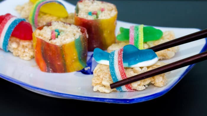 candy sushi on a plate