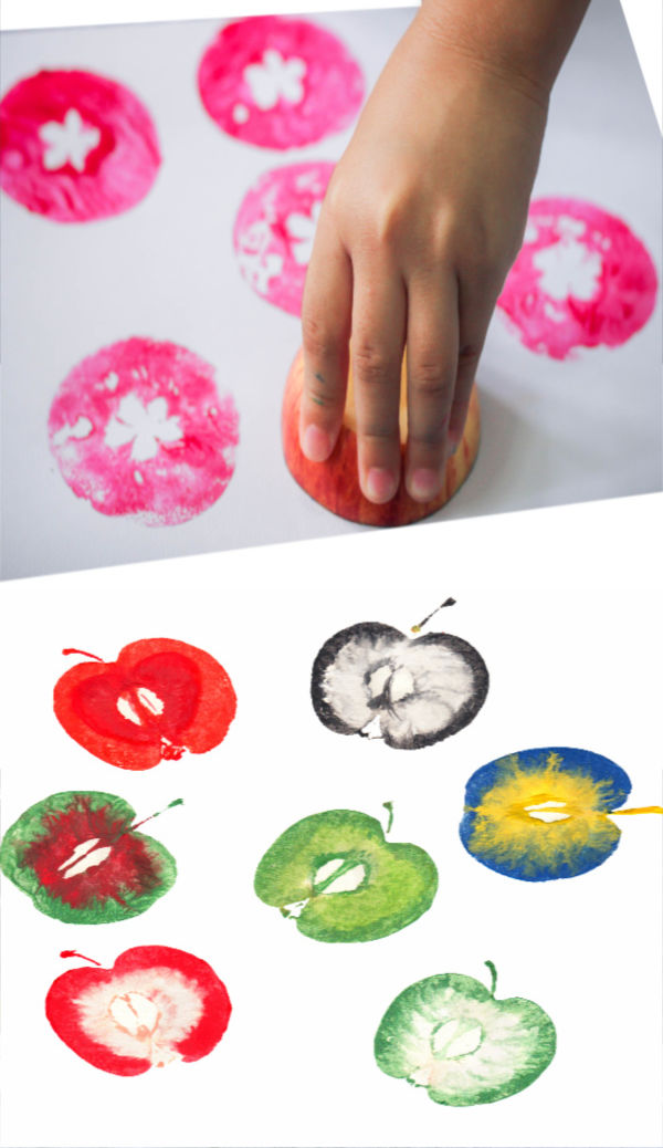 colorful apple stamping with paint