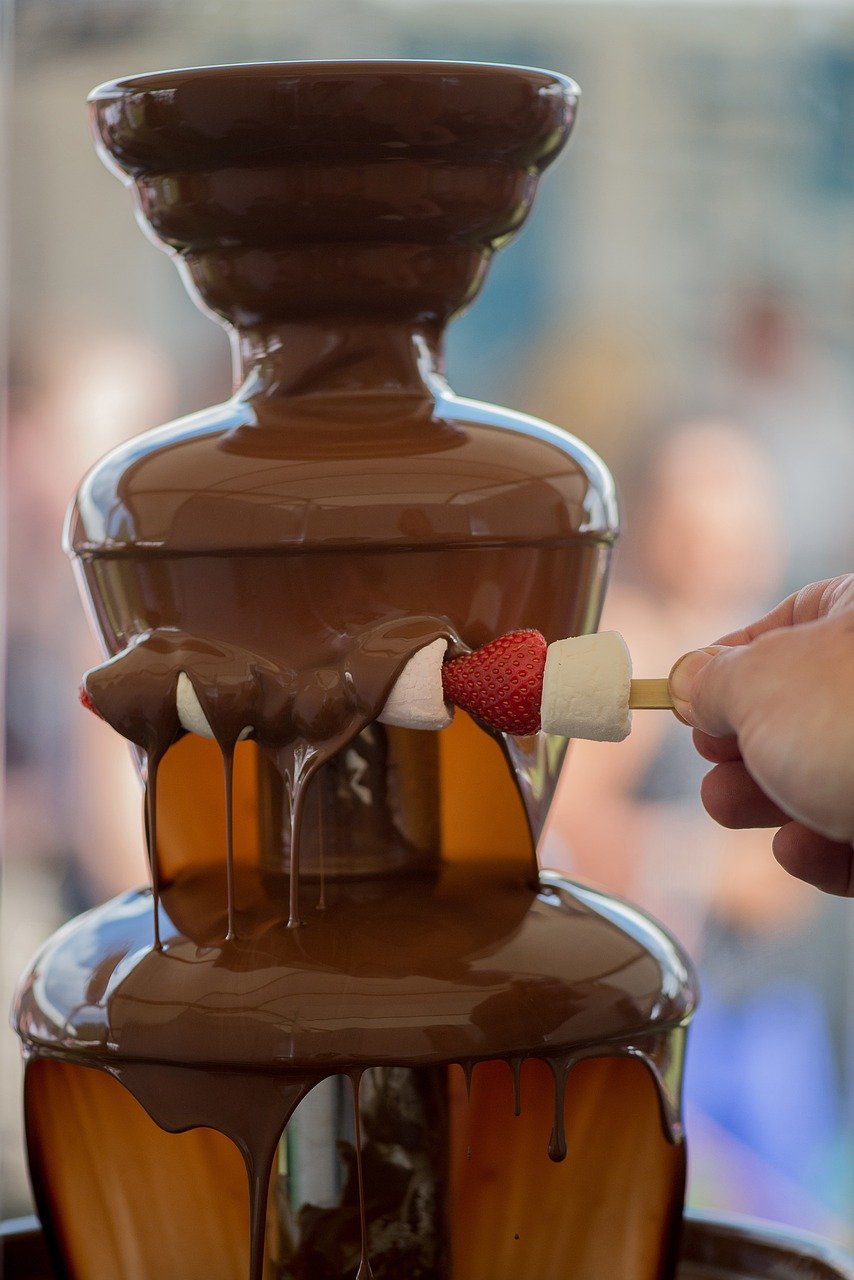 chocolate fountain with strawberries and marshmallows