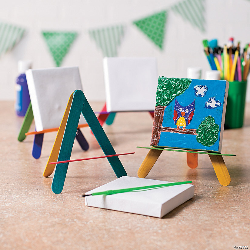 miniature canvases on popsicle stick easels
