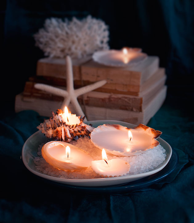 shell candles with other decorations