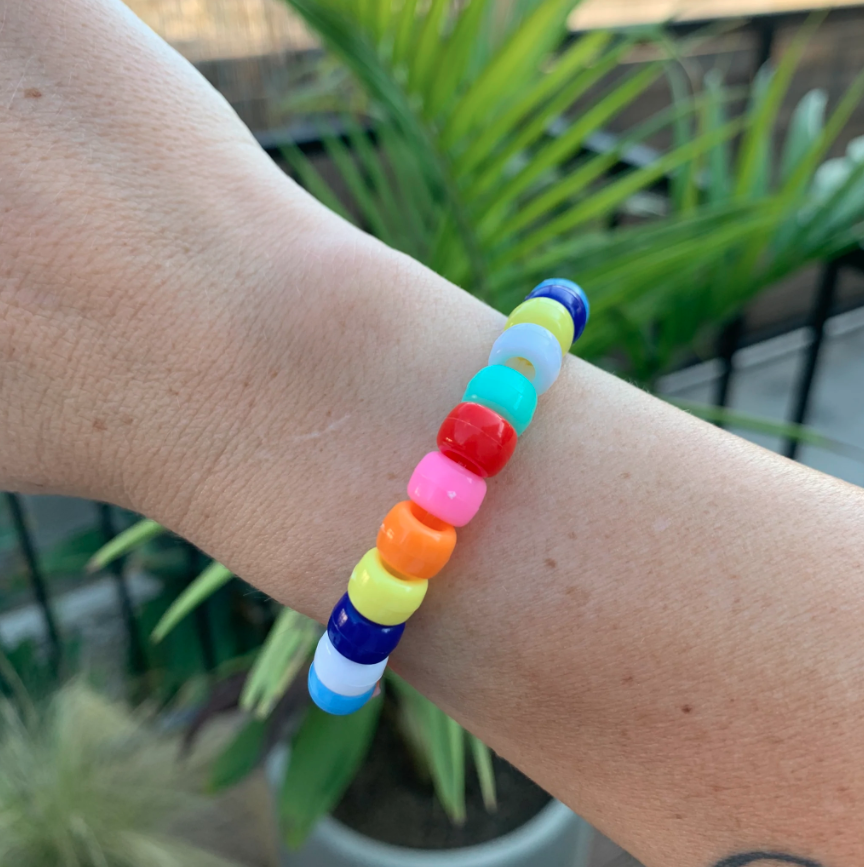 colorful pony bead bracelet on a wrist