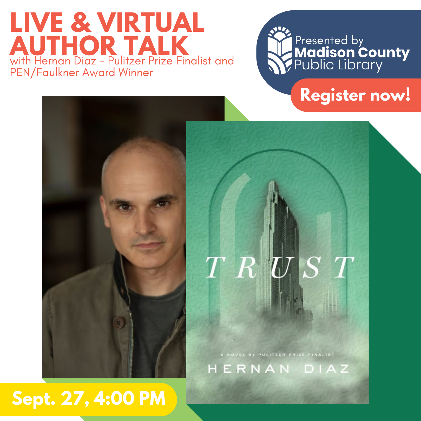 Trust:  Author Talk with Pulitzer Prize Finalist Hernan Diaz - Live & Virtual