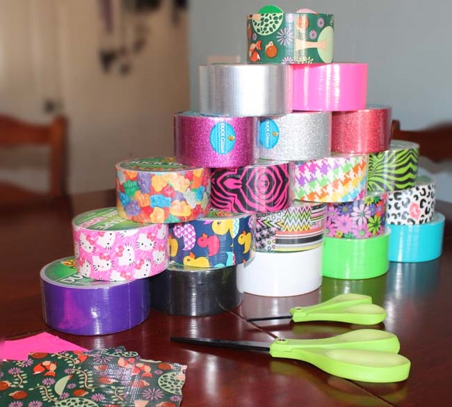 pile of colorful duct tape and scissors