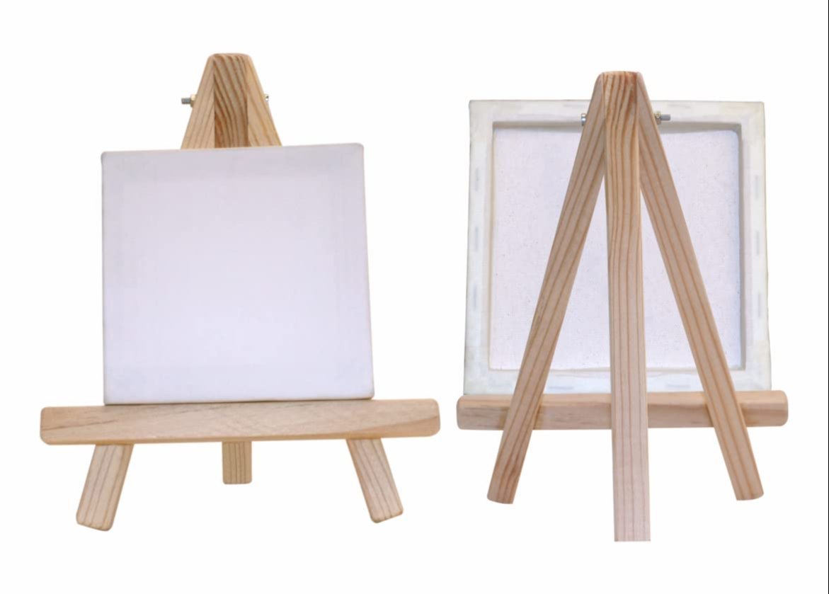 Image of blank mini canvas on pop sicle stick easel