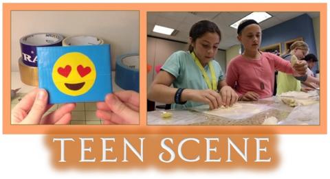 Teen Scene graphic showing arts ad crafts made during the program and teens crafting