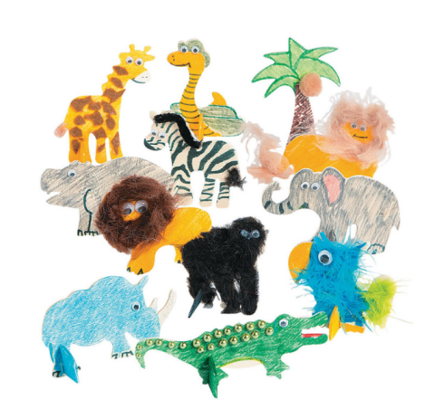 various colorful wooden safari animals