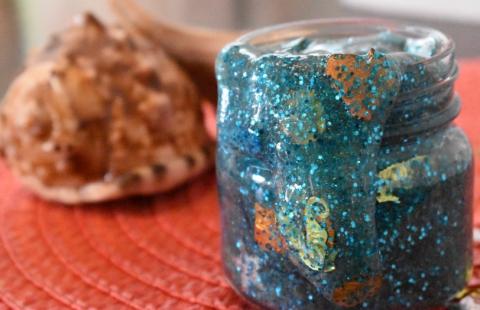 blue ocean slime in a jar