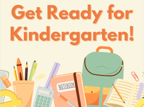 Get Ready for Kindergarten logo with school supplies