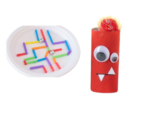 image of paper plate maze and toilet paper roll monster