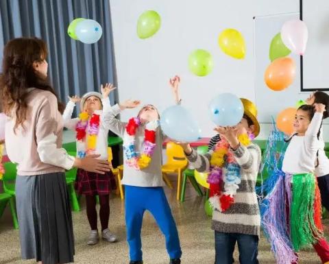 children playing with balloons