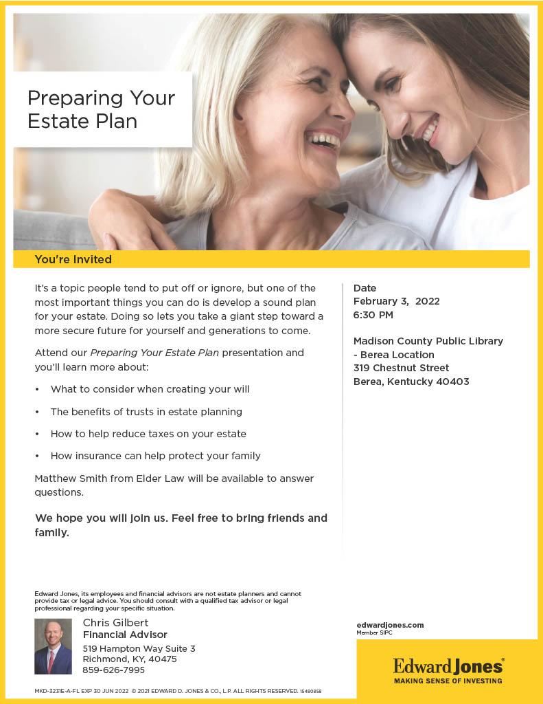 Chris Gilbert will discuss the importance of planning your estate. 