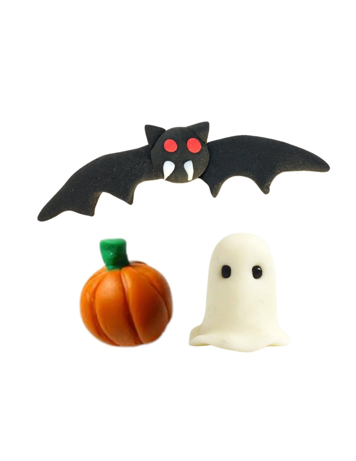 Mini clay bat, pumpkin, and ghost
