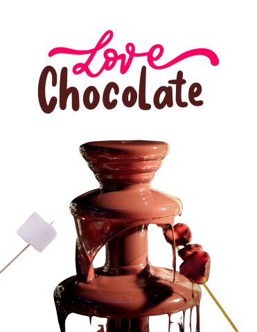 Image of chocolate fountain with text that reads "Love Chocolate"